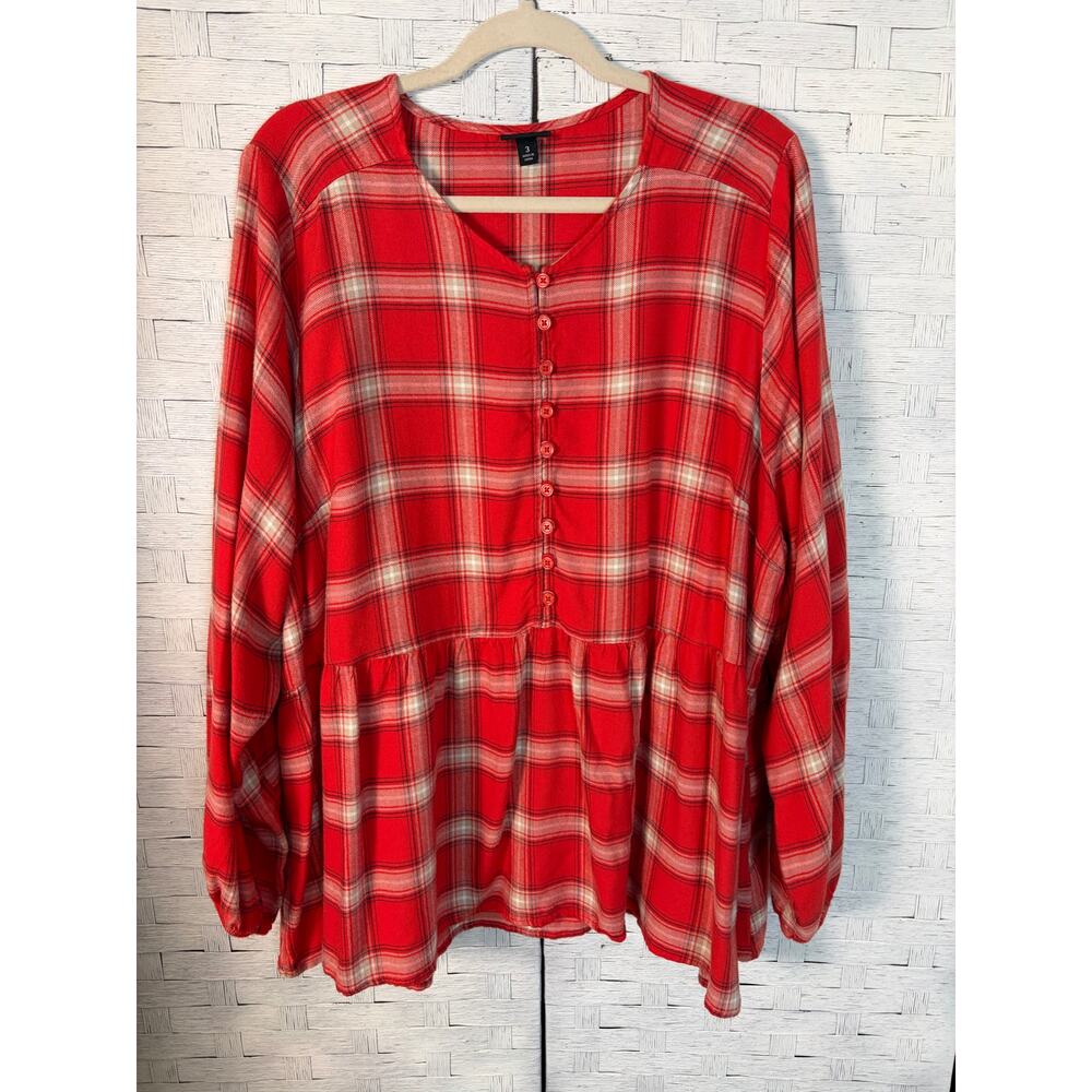 Torrid womens blouse flannel peplum ruffle plaid quarter button grunge plus size